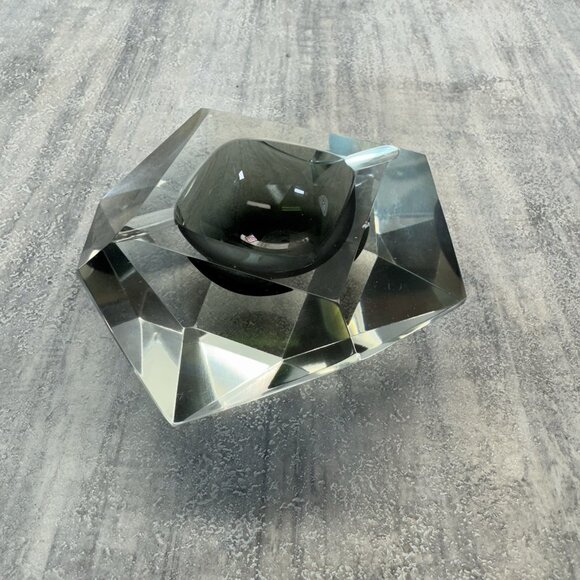 Murano Ashtray Mid Century Modern Faceted Grey Black Amber Glass Art Bowl - Picture 5 of 15